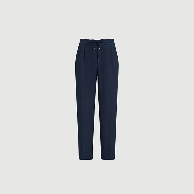 brunello cucinelli drawstring linen casual trousers